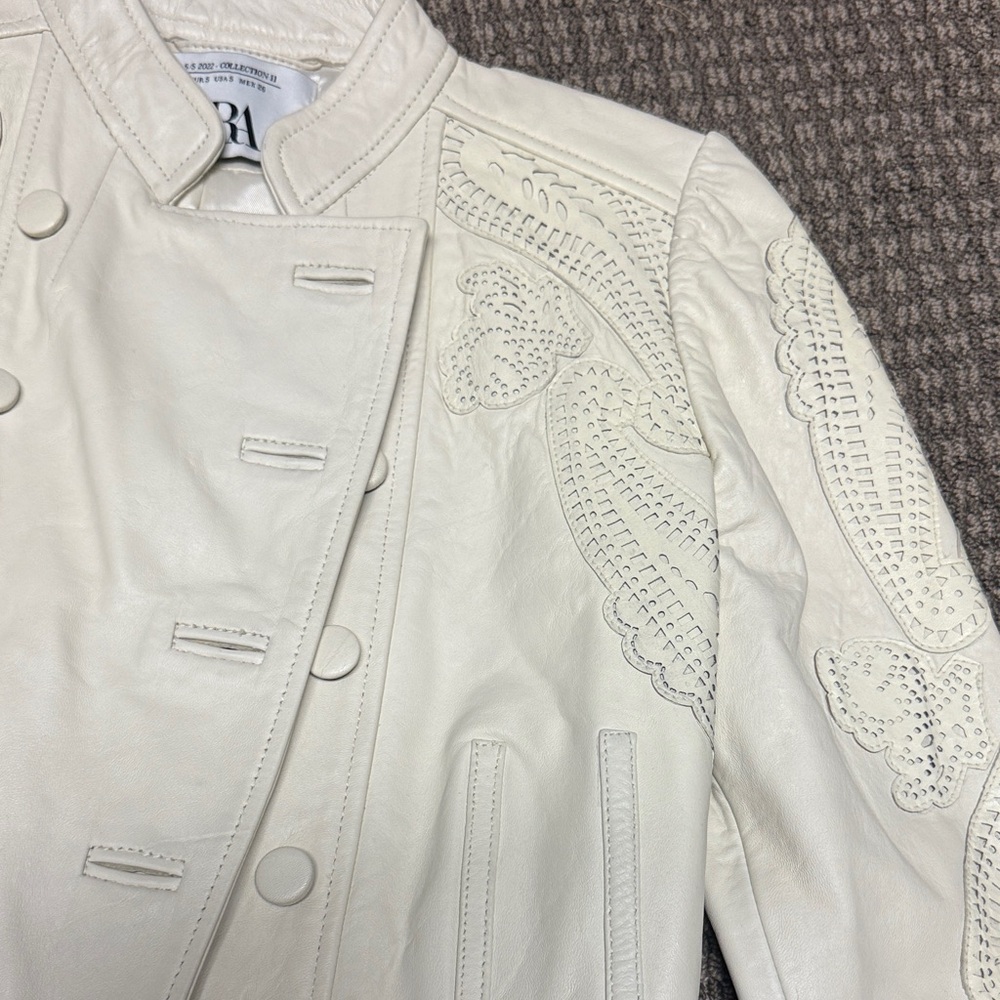 Zara Ivory Leather Jacket with leather accents sz S - Picture 3 of 4